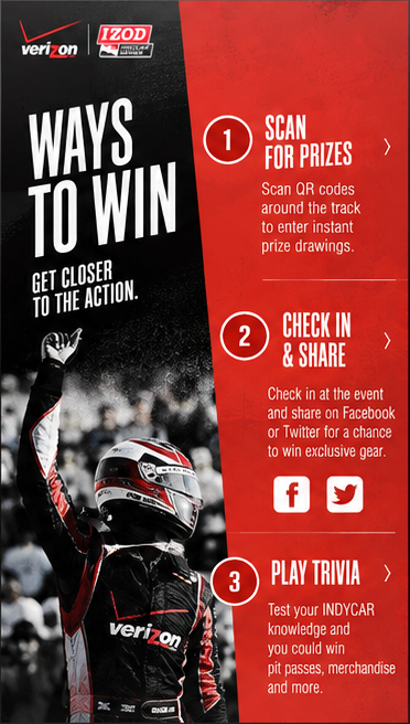 Finished Ways to Win screen: scan for prizes, check in and share, play trivia